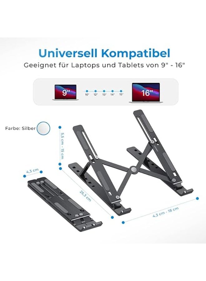 حامل لابتوب قابل للتعديل، حامل لابتوب محمول من الالومنيوم للمكتب، حامل نوت بوك تبريد قابل للطي وجيد التهوية لاجهزة ماك بوك برو/اير، اتش بي، لينوفو، سوني، ديل، والمزيد من اجهزة مقاس 10-15.6 انش - Image 2